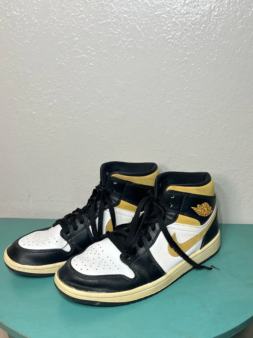 Black White and Yellow High-Top Air Jordans Sneakers